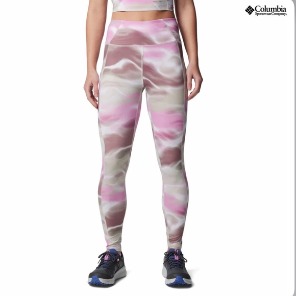 Columbia Pants - Columbia Boundless Trek Performance Full Length Pink Marbled Leggings Size Small